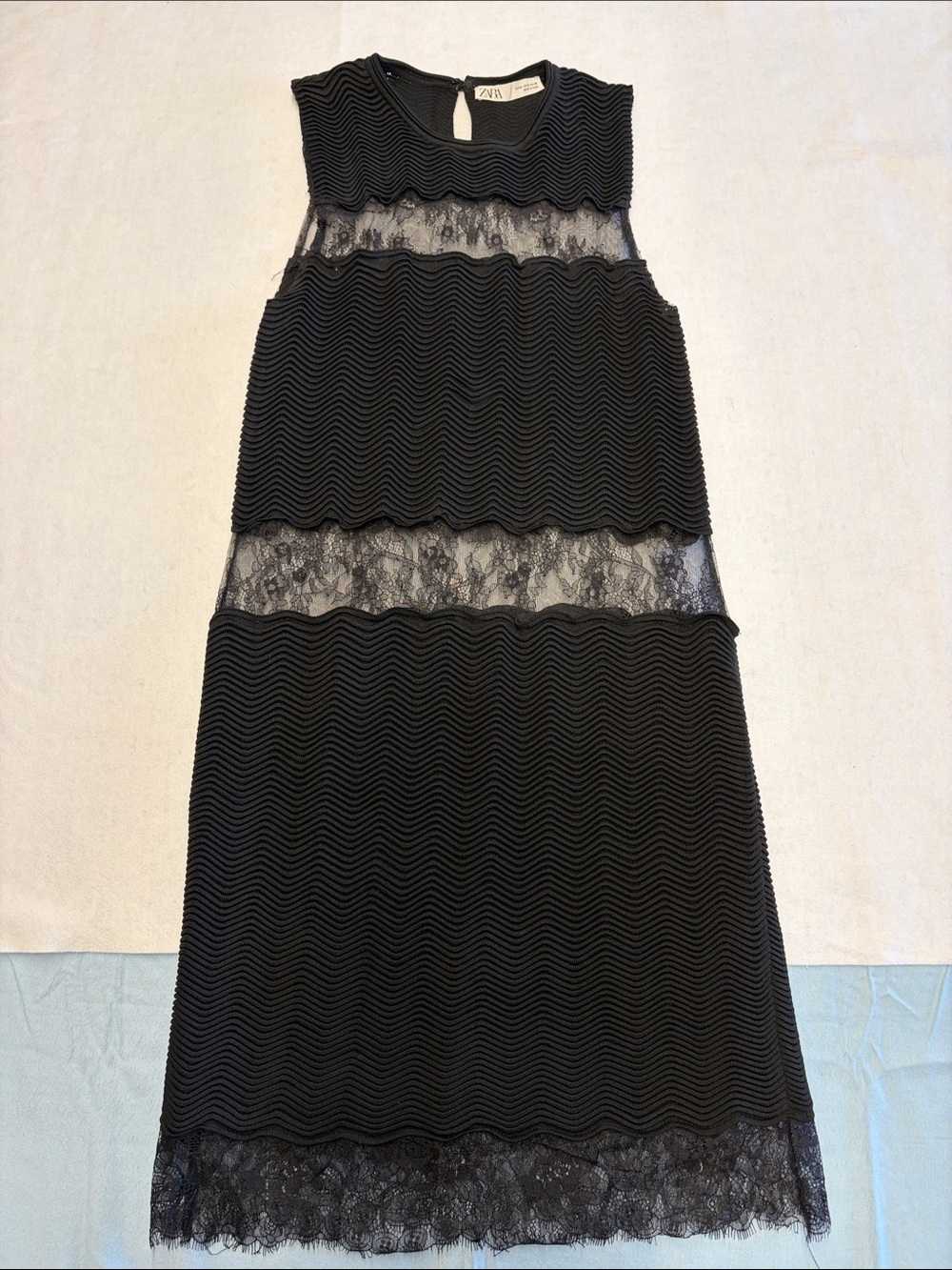 Zara Black Lace-Trim Mid Dress size M